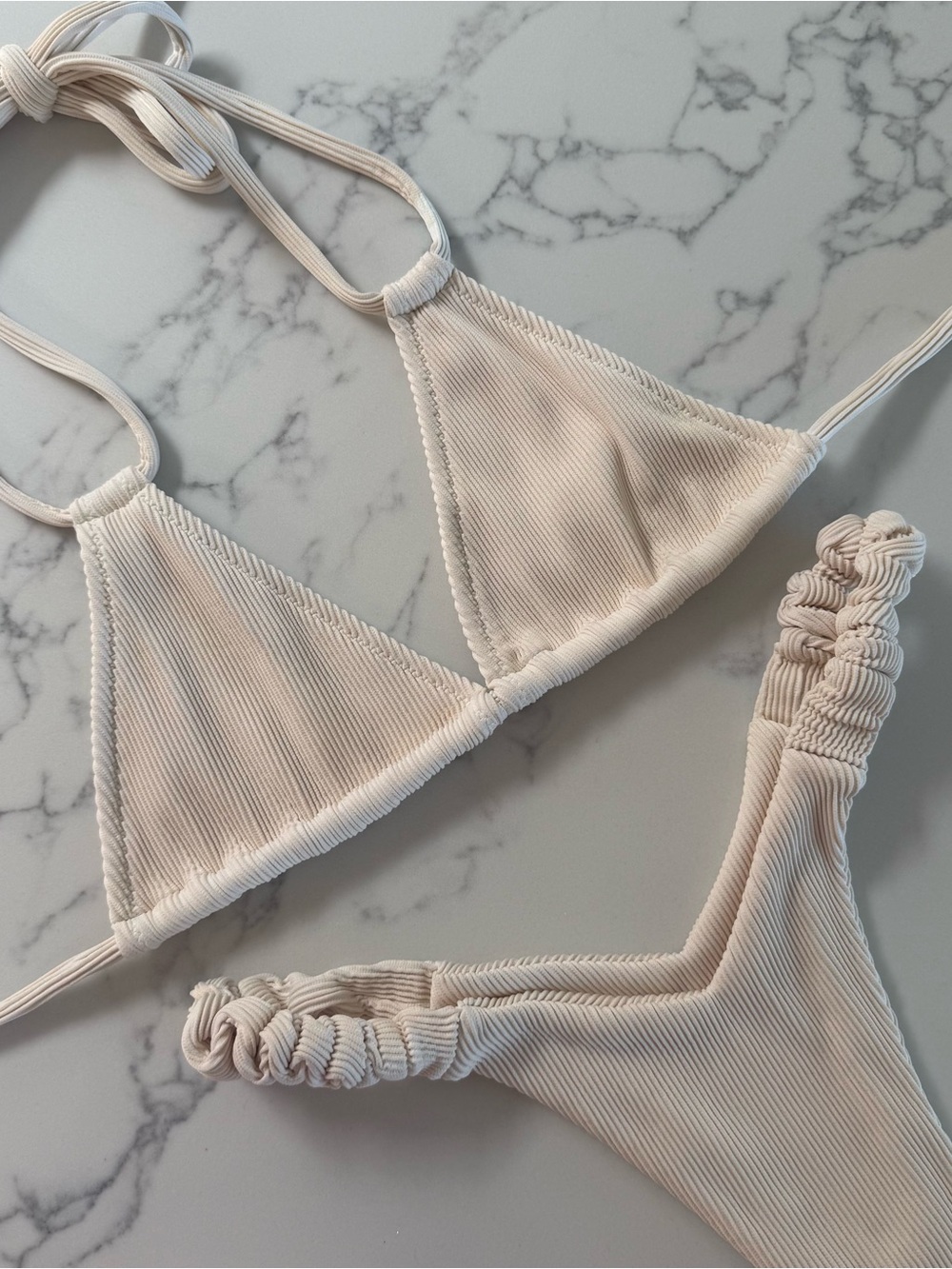 Women’s Cream Ribbed Triangle Bikini Set - Picture 2 of 3